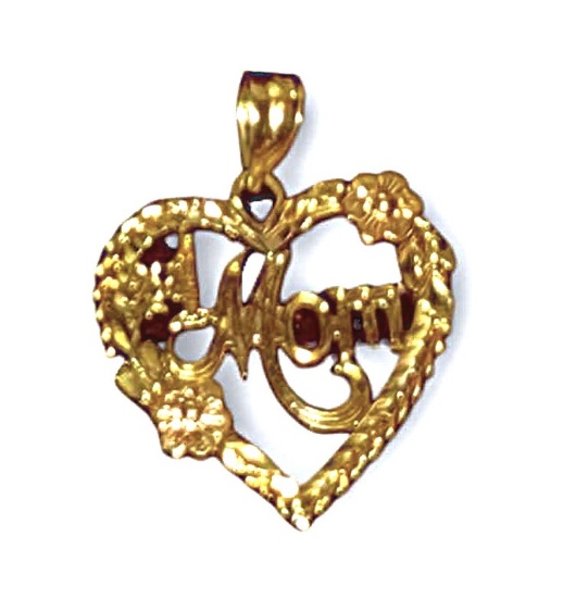 14K GOLD HEART MOM PENDANT - 1.5+ GRAMS