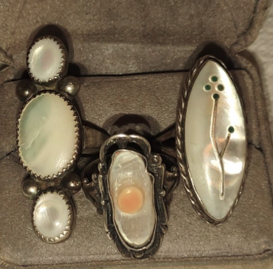 3 STERLING SILVER & MOP RINGS - 18+ GRAMS
