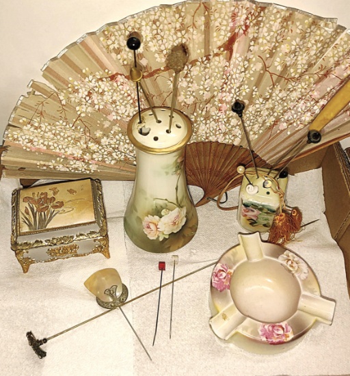 VINTAGE HATPIN HOLDER "AS IS", PINS,, ASHTRAY, ETC. - PICK UP ONLY