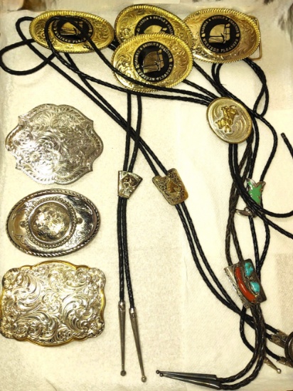 SILVERSMITH BELT BUCKLES, BOLO TIES