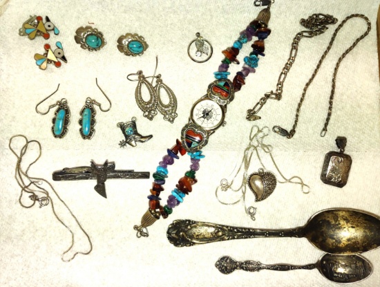 STERLING JEWELRY,, WATCH ACCENTS & SPOONS