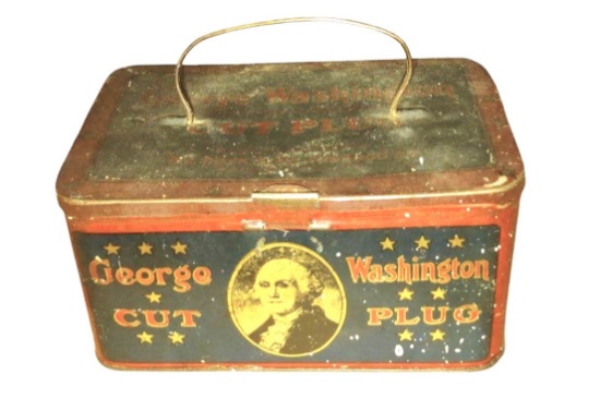 VINTAGE GEORGE WASHINGTON CUT PLUG TOBACCO TIN BOX