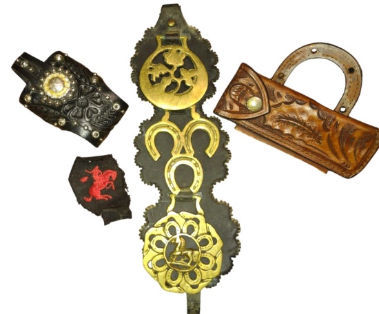 VINTAGE HORSE BRIDLE BRASS ACCENTS, ETC.