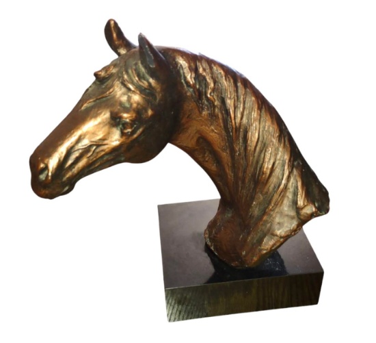 VINTAGE AUSTIN PROD., BRONZE STYLE HORSE HEAD SCULPTURE on BASE - PICK UP ONLY