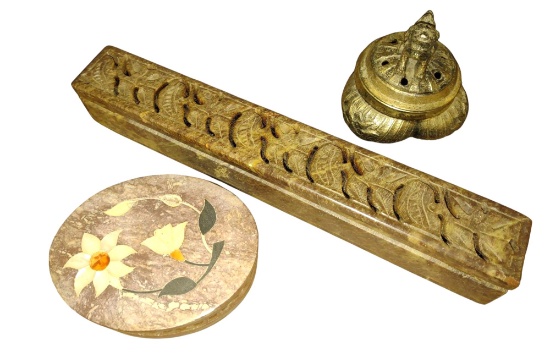 VINTAGE INCENSE BURNERS with SOAPSTONE & TRINKET BOX