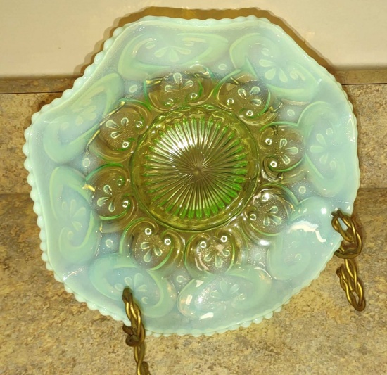 VINTAGE GREEN OPALESCENT BOWL