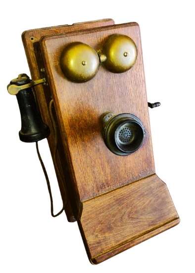 OAK WALL MOUNT TELEPHONE with GUTS - PICK UP ONLY