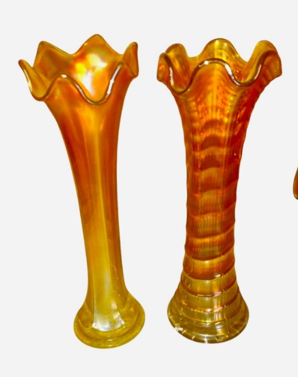 VINTAGE MARIGOLD CARNIVAL GLASS VASES