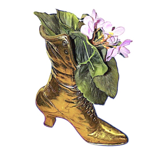 BRASS LADIES VICTORIAN BOOT with FAUX VIOLET - PICK UP ONLY