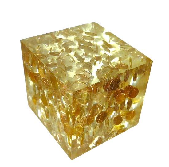 VINTAGE 4.5" PENNY CUBE PAPERWEIGHT