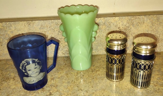 VINTAGE COBALT & JADEITE GLASSWARE