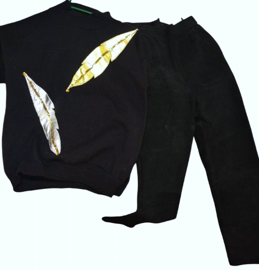 VINTAGE SUEDE LINED PANTS (SIZE 5 PETITE) & SWEATER (SMALL)
