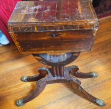 1800's INLAID TEAPOY with BRASS HANDLES - PICK UP ONLY