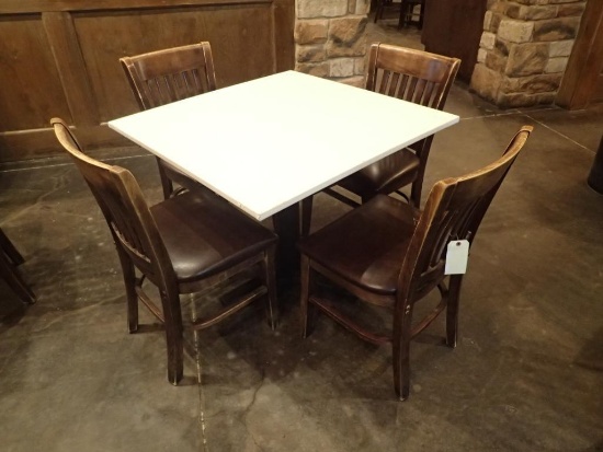3 x 3 x 2.5' Square Table w/ 4 Wooden Chairs (minor wear & tear on table & chairs)