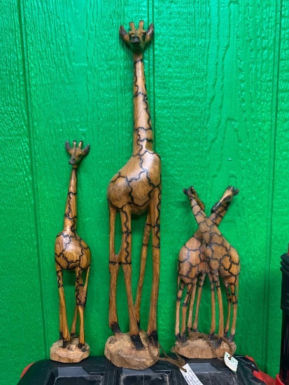 (3) Wood Giraffe Sculptures - Hand Carved in Zimbabwe