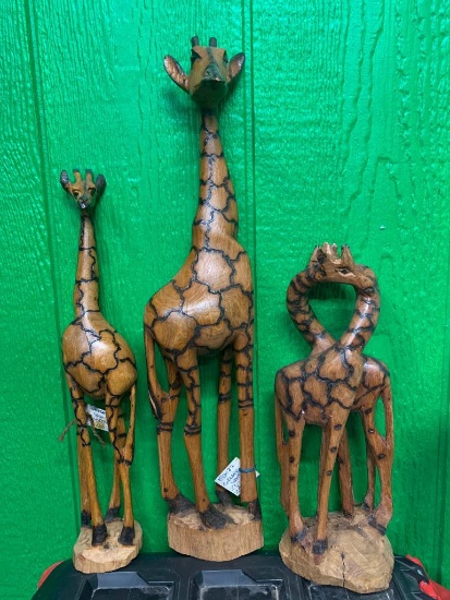 (3) Wood Giraffe Sculptures - Hand Carved in Zimbabwe