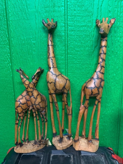 (3) Wood Giraffe Sculptures - Hand Carved in Zimbabwe