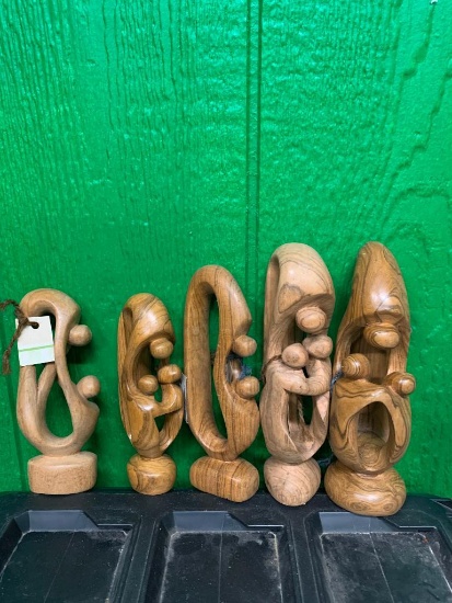 (5) Wood Family Sculptures - Hand Carved in Zimbabwe