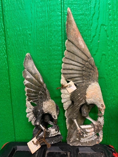 (2) Stone Eagle Sculptures - Hand Carved in Zimbabwe