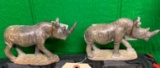 (2) Stone Rhino Sculptures - Hand Carved in Zimbabwe