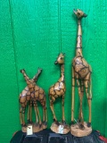 (3) Wood Giraffe Sculptures - Hand Carved in Zimbabwe