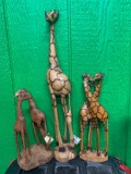 (3) Wood Giraffe Sculptures - Hand Carved in Zimbabwe