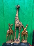 (3) Wood Giraffe Sculptures - Hand Carved in Zimbabwe