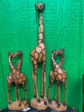 (3) Wood Giraffe Sculptures - Hand Carved in Zimbabwe