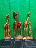 (3) Wood Giraffe Sculptures - Hand Carved in Zimbabwe