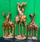 (3) Wood Giraffe Sculptures - Hand Carved in Zimbabwe