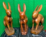 (3) Wood Rabbit Sculptures - Hand Carved in Zimbabwe