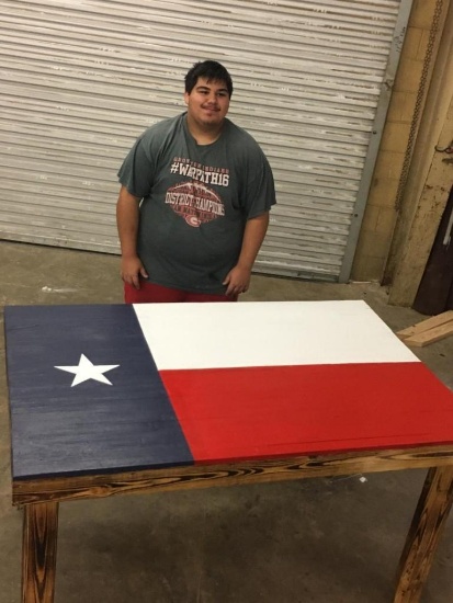 Wooden Texas Flag Table - Ramiro Gonzalez - Groveton FFA