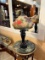Green marble round end table w/ antique lamp