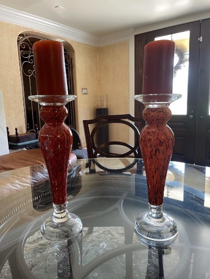 2 orange candle holders (set)