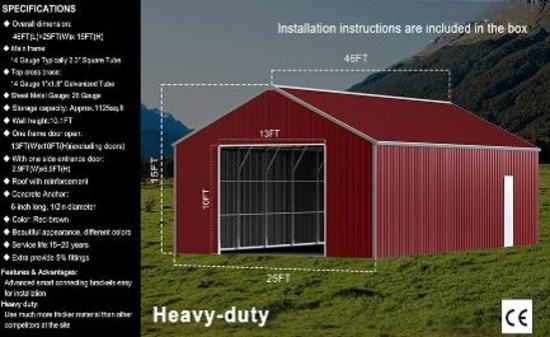 46FTx 25FT Metal Garage - Model # K2545G