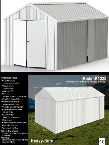 12ftx20ft Single Garage Metal Shed - Model # K1220