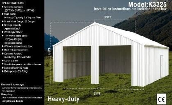 33FTx25FT Double Garage Steel Barn - Model # K3325