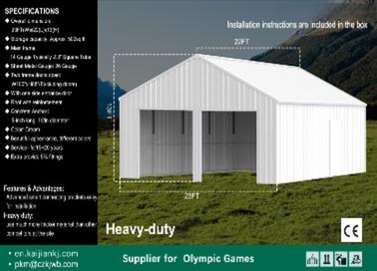 23ftx22ft Double Garage Metal shed - Model # K2223