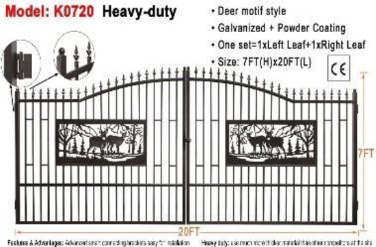 7FT(H)x 20FT(L) Metal Farm Driveway Gate - Model # K0720