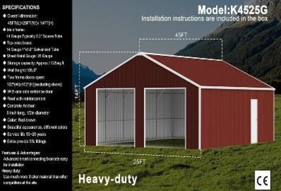 45FTx25FT Double Garage Steel Barn Shed - Model # K4525G
