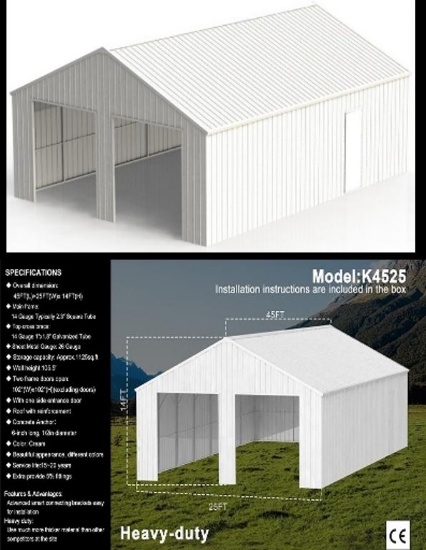 45FTx25FT Double Garage Steel Barn Shed - Model # K4525