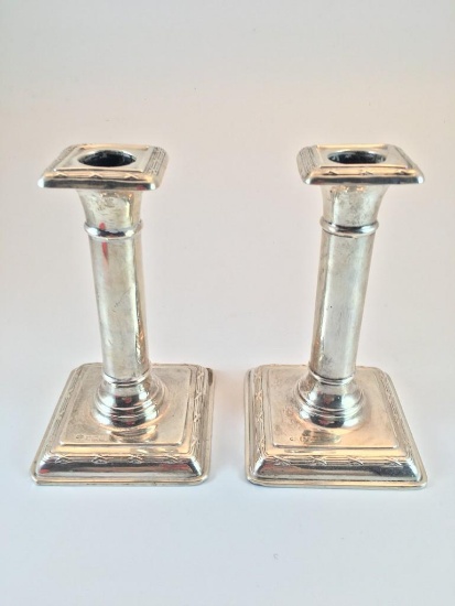 Two Late 19th Early 20th Century Sterling Silver Plated Candle Sticks