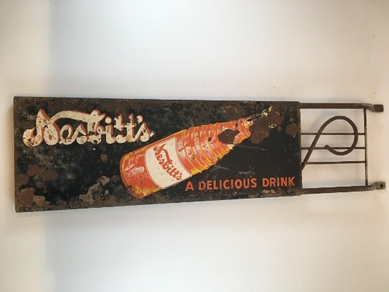 Antique Original Nesbitt's Orange Soda Rack Push Bar Sign 1930s-1950s