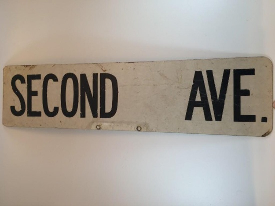 Antique Original Double Sided Second Ave Street Sign