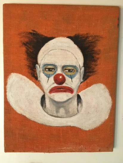 Folk Art, Burlap Clown Painting (Woodstock Artist Unknown)