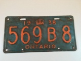 1938 Original Ontario, Canada License Plate