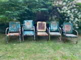 5 Vintage Metal Lawn Chairs (2 Vintage Metal Motel Rockers) (3 Straight Classic Metal Lawn Chairs)