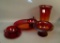 Co-Op Flint Ruby Glass 6 Pc Lot Vase, Ftd. Compote, Cup & Saucer, Oval Platter and Open Sugar