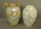 2 Pc Consolidated Crystal Frosted Dogwood Vase Lot One in handled Ormolu Frame. Frame has Repairable