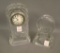 Pair of Cut Glass Clock Frames One with Works, Not Known if in Working Order. Measuring 7 1/2